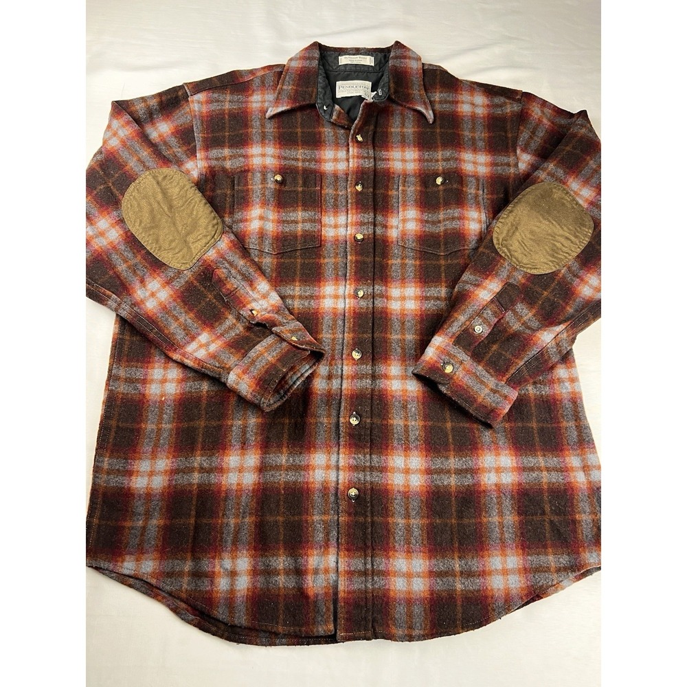 Pendleton Shirt Wool Flannel Elbow Patch Rustic Western Hunting Red Mens Lg Long